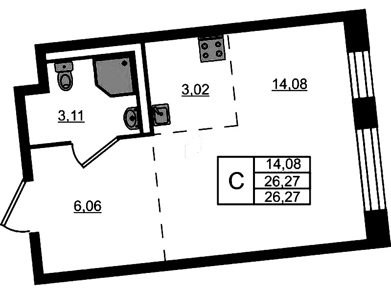 Квартира студия 26.27 м², 1/11 эт., ЖК «Квартал Лаголово»